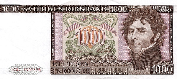 1000 крон Швеции 1976-1988 года. Р-55 1000 крон Швеции 1976-1988 года. Р-55
