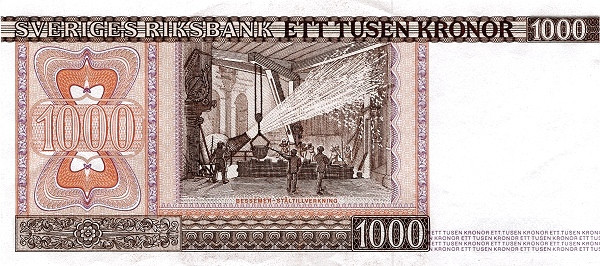 1000 крон Швеции 1976-1988 года. Р-55 1000 крон Швеции 1976-1988 года. Р-55