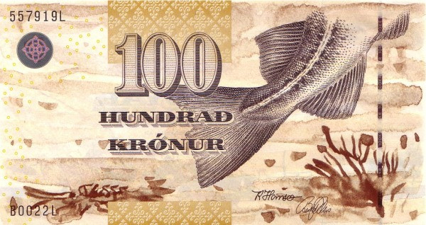 100 крон Фарерских островов 2002 года. Р-25 100 крон Фарерских островов 2002 года. Р-25