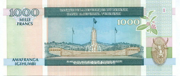1000 франков Бурунди 1994-2009 годов. P-39 1000 франков Бурунди 1994-2009 годов. P-39