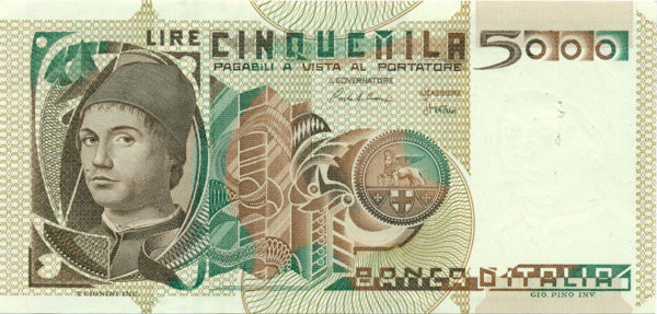 5000 лир Италии 1979-1983 годов. P-105 5000 лир Италии 1979-1983 годов. P-105
