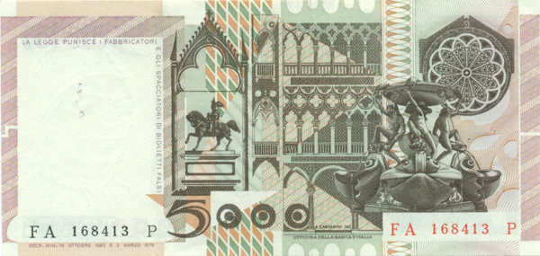 5000 лир Италии 1979-1983 годов. P-105 5000 лир Италии 1979-1983 годов. P-105