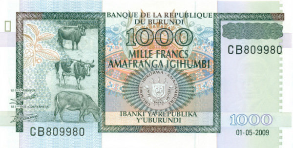 1000 франков Бурунди 2009 года. P-46