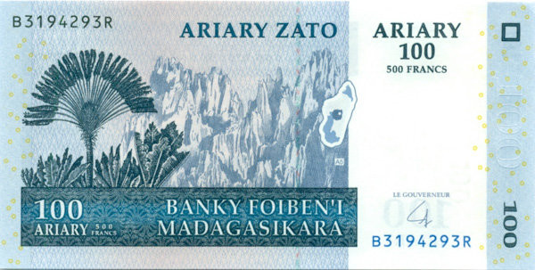 100 ариари-500 франков Мадагаскара 2004 года. Р-86