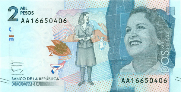 2000 песо Колумбии 2015-2023 годов. P-458 2000 песо Колумбии 2015-2023 годов. P-458
