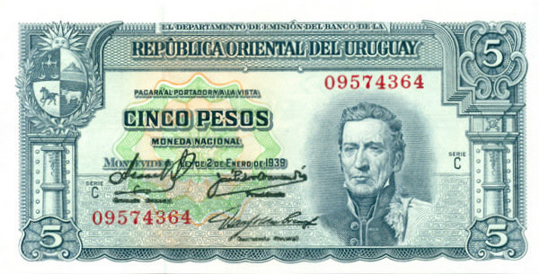5 песо Уругвая 02.01.1939 года р36в(2)