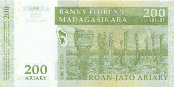 200 ариари-1000 франков Мадагаскара 2004 года. Р-87 200 ариари-1000 франков Мадагаскара 2004 года. Р-87
