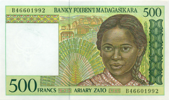 500 франков Мадагаскара 1994 года. Р-75 500 франков Мадагаскара 1994 года. Р-75