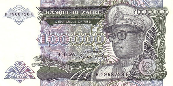 100000 заир Заира 1992 года. Р-41 100000 заир Заира 1992 года. Р-41