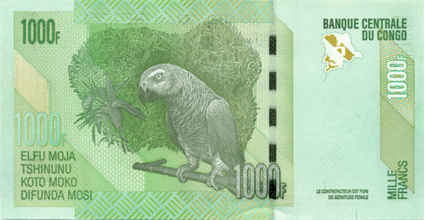 1000 франков Конго 2005-2022 годов. P-101 1000 франков Конго 2005-2022 годов. P-101