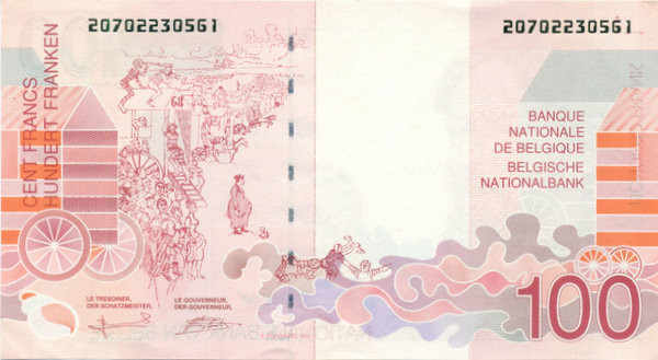 100 франков Бельгии 1995-2001 годов. P-147 100 франков Бельгии 1995-2001 годов. P-147
