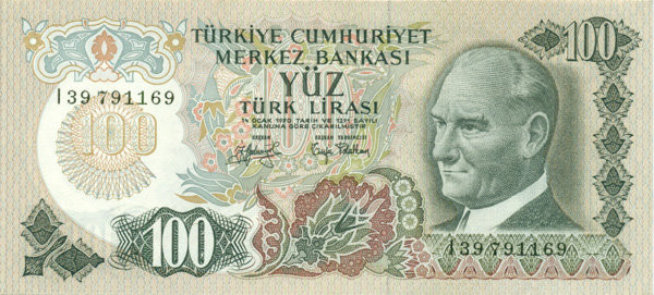 100 лир Турции 1970 года р189(2)