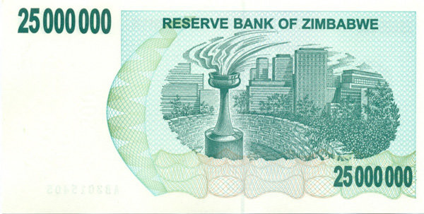 25 000 000 долларов Зимбабве 2008 года. P-56