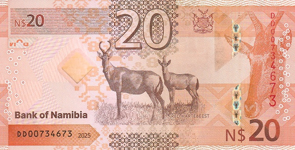 20 долларов Намибии 2025 года. Р-W21 20 долларов Намибии 2025 года. Р-W21