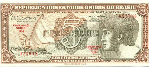 5 крузейро Бразилии 1961-1962 годов. P-166 5 крузейро Бразилии 1961-1962 годов. P-166