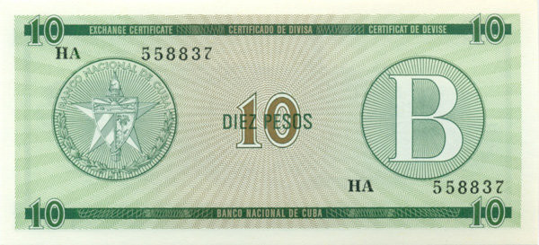10 песо Кубы 1985 года. P-FX8
