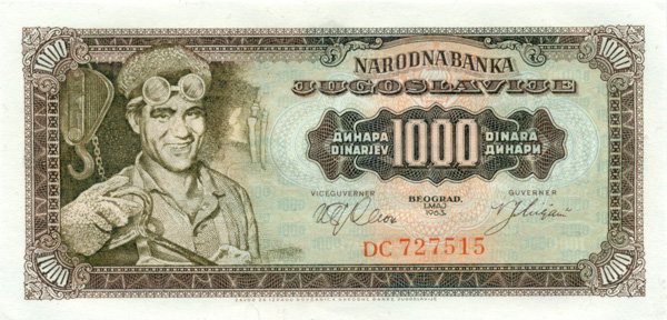 1000 динар Югославии 01.05.1963 года р75a