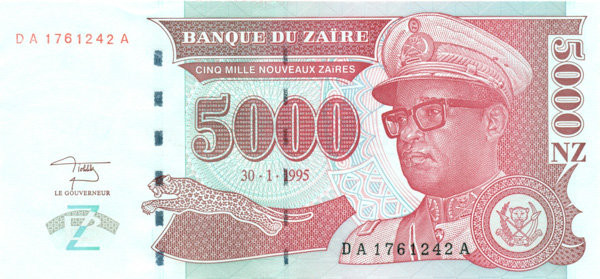 5000 новых заиров Заира 1995 года. P-69