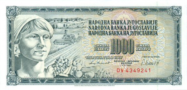 1000 динар Югославии 1978-1981 года р92