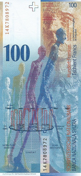100 франков Швейцарии 1996-2014 года. Р-72 100 франков Швейцарии 1996-2014 года. Р-72