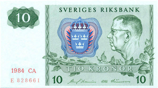 10 крон Швеции 1963-1990 года. Р-52 10 крон Швеции 1963-1990 года. Р-52