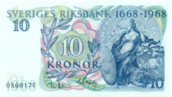 10 крон Швеции 1968 года. Р-56 10 крон Швеции 1968 года. Р-56
