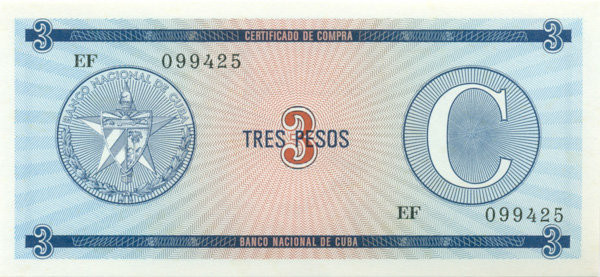 3 песо Кубы 1985 года. P-FX20