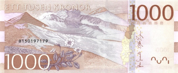 1000 крон Швеции 2015-2024 года. Р-74 1000 крон Швеции 2015-2024 года. Р-74