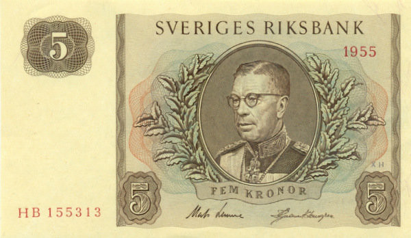 5 крон Швеции 1955-1961 года. Р-42 5 крон Швеции 1955-1961 года. Р-42